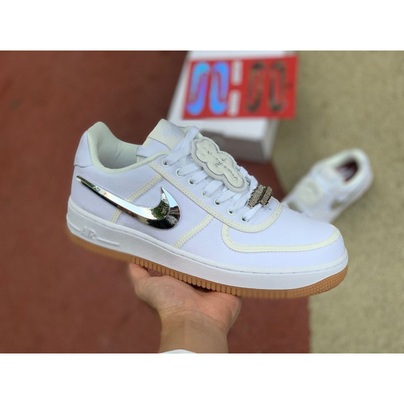 Travis Scott x Nike Air Force 1 Low Pure White Silver Hook AQ4211 100 Sneakers Men