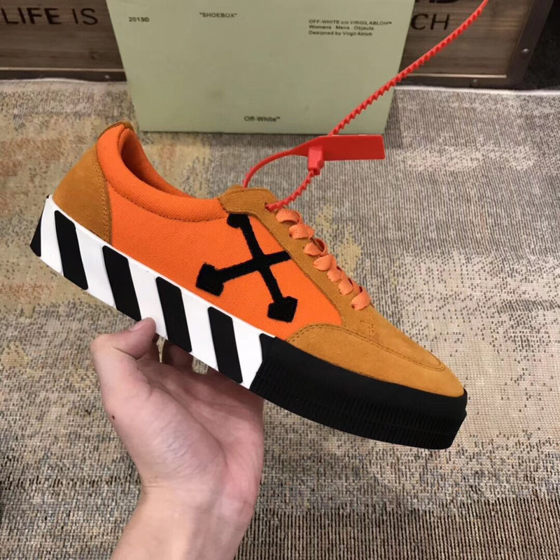 Off-White Low Top Stripe Sneakers in Orange