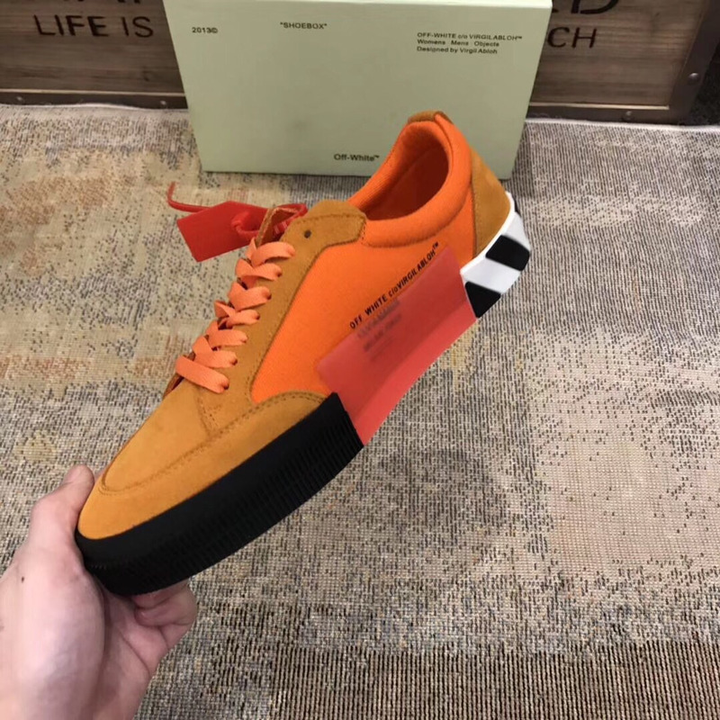 Off-White Low Top Stripe Sneakers in Orange