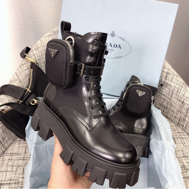 Pra*a brushed leather and technical fabric booties