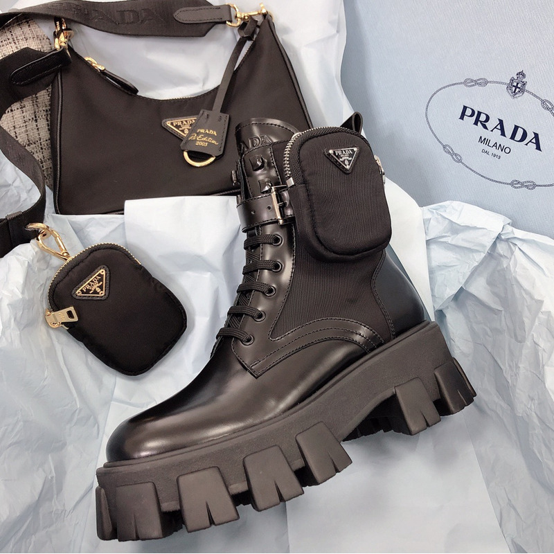 Pra*a brushed leather and technical fabric booties