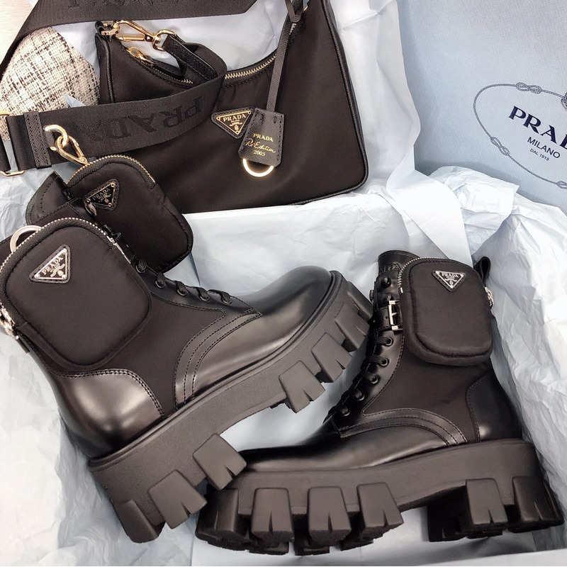 Pra*a brushed leather and technical fabric booties