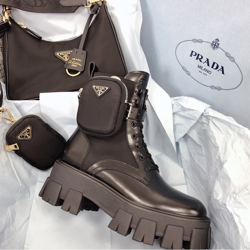 Pra*a brushed leather and technical fabric booties