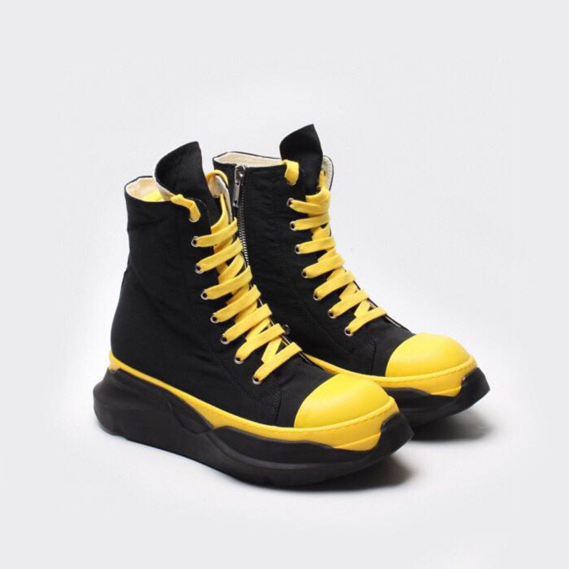 Rick Owens Drkshdw Black and Yellow Abstract High-Top Sneakers