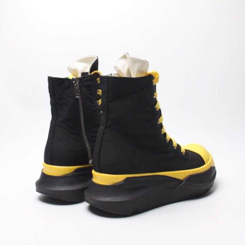 Rick Owens Drkshdw Black and Yellow Abstract High-Top Sneakers