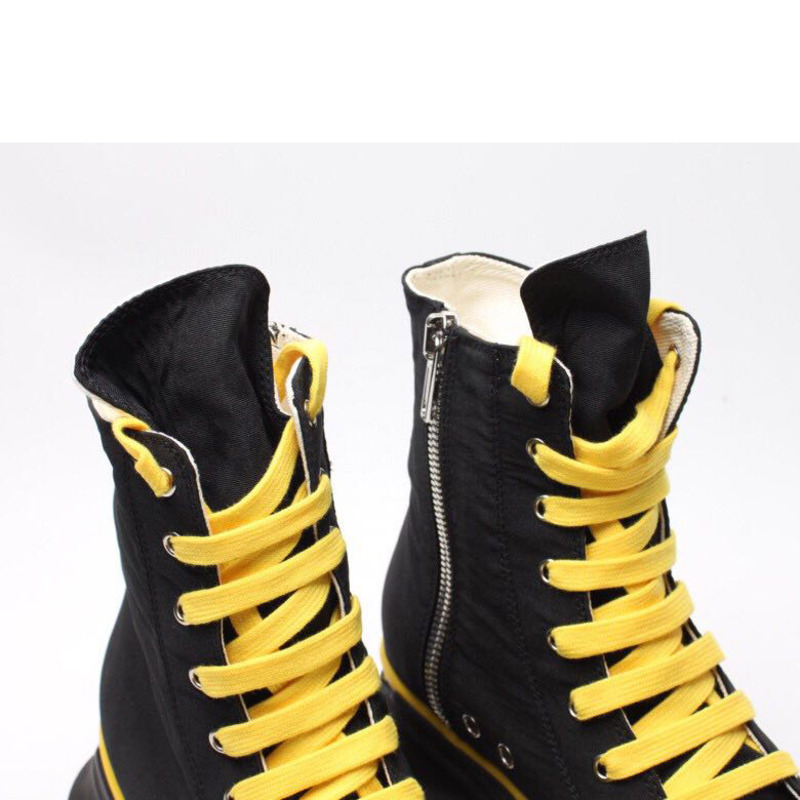 Rick Owens Drkshdw Black and Yellow Abstract High-Top Sneakers