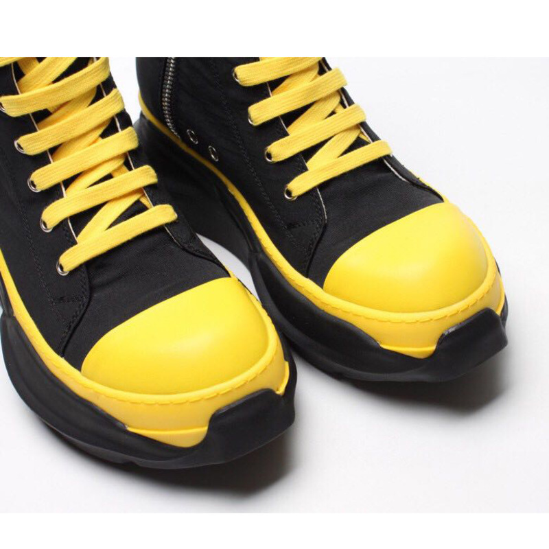 Rick Owens Drkshdw Black and Yellow Abstract High-Top Sneakers