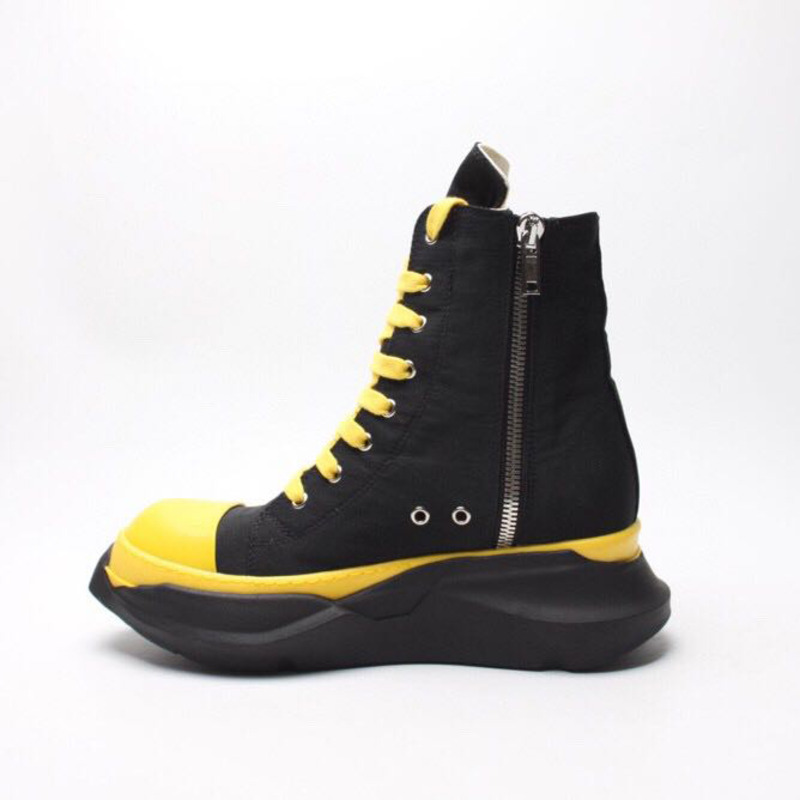 Rick Owens Drkshdw Black and Yellow Abstract High-Top Sneakers