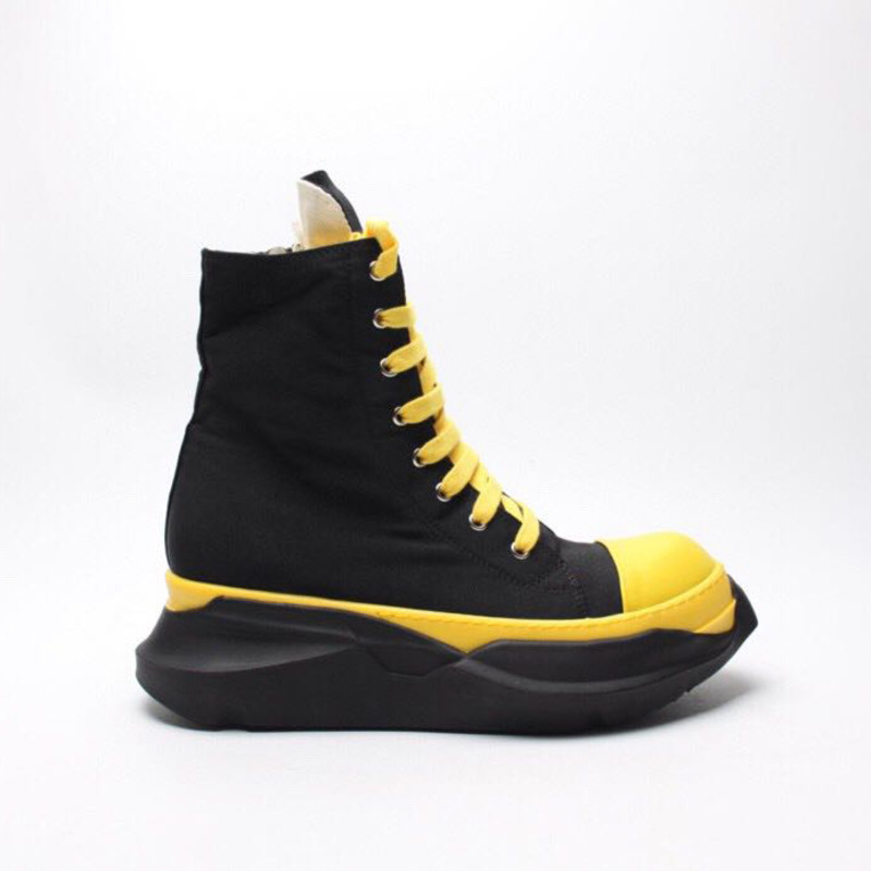 Rick Owens Drkshdw Black and Yellow Abstract High-Top Sneakers