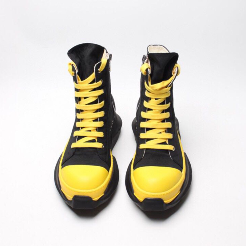 Rick Owens Drkshdw Black and Yellow Abstract High-Top Sneakers