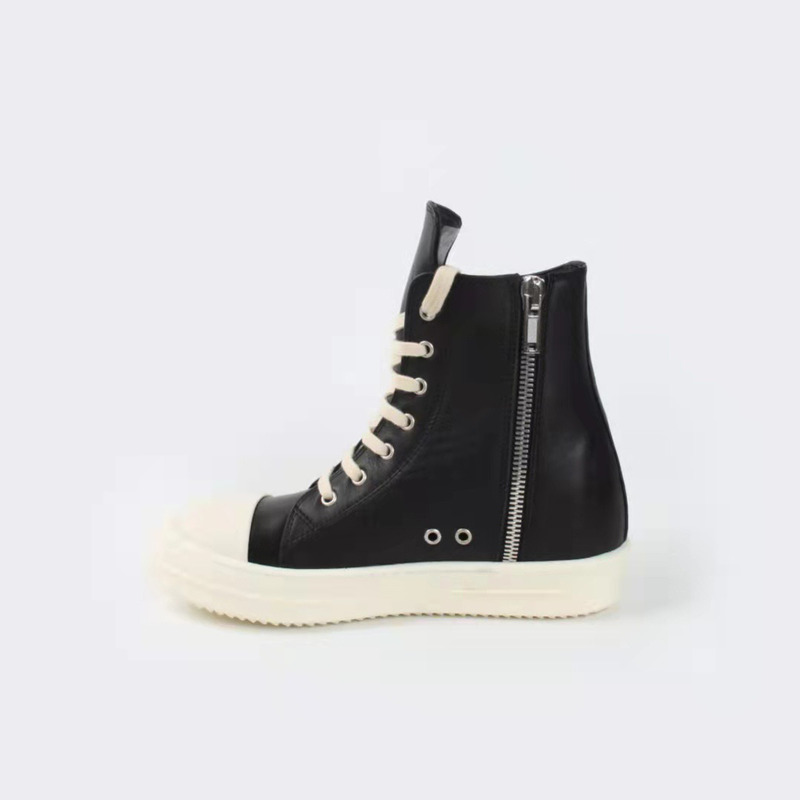 Rick Owens Black Leather High Top Sneakers