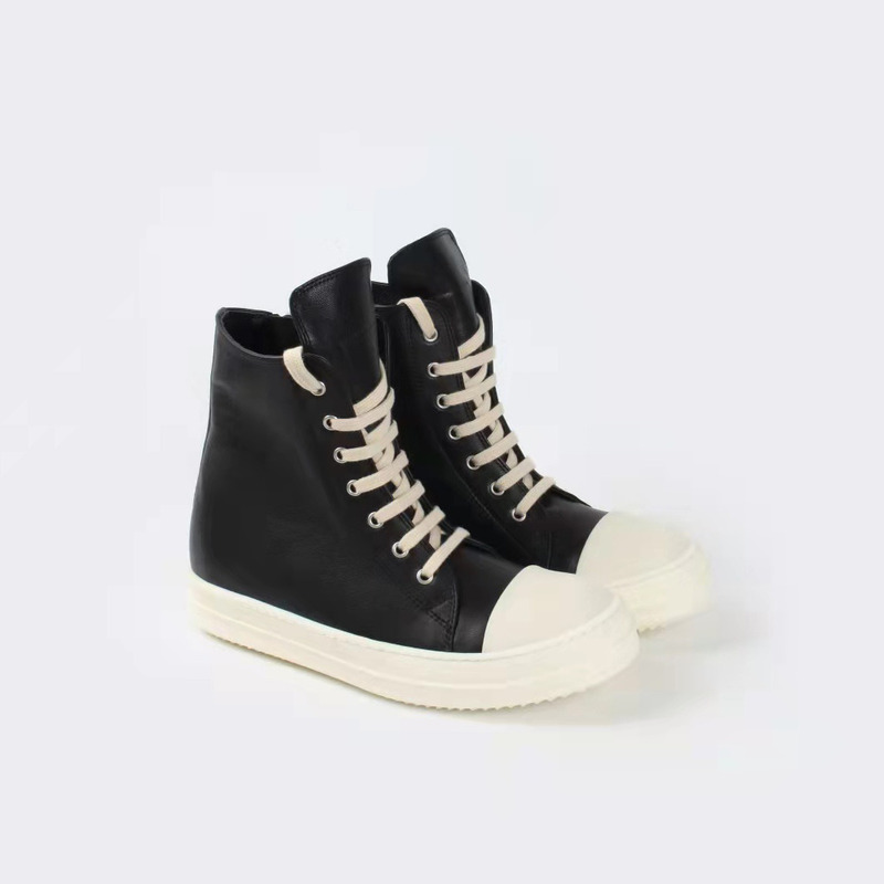 Rick Owens Black Leather High Top Sneakers