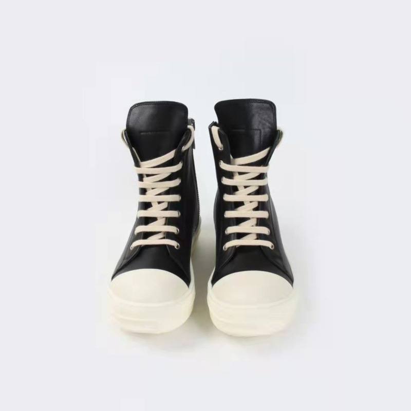 Rick Owens Black Leather High Top Sneakers