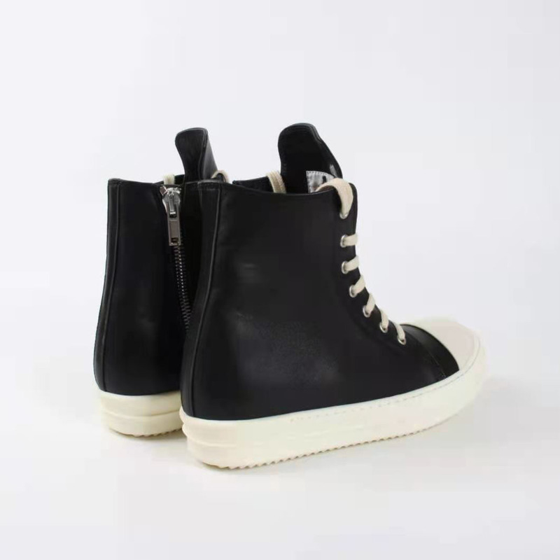 Rick Owens Black Leather High Top Sneakers