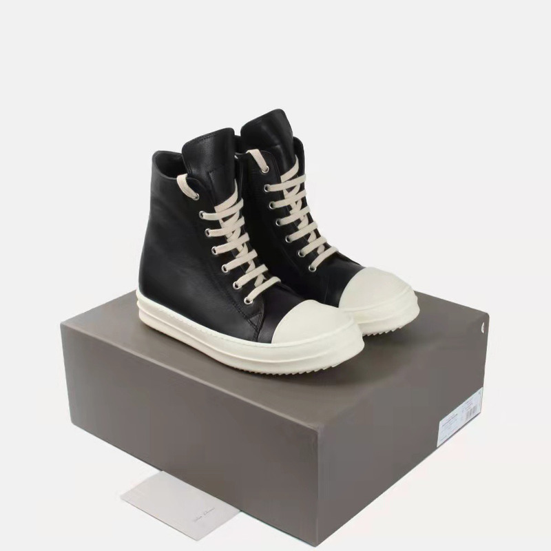 Rick Owens Black Leather High Top Sneakers