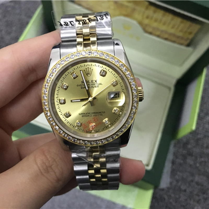 High Quality Rolex Datejust Stainless Steel and Jubille Bracelet Champagne Diamond Dial Full Diamond Bezel Watch