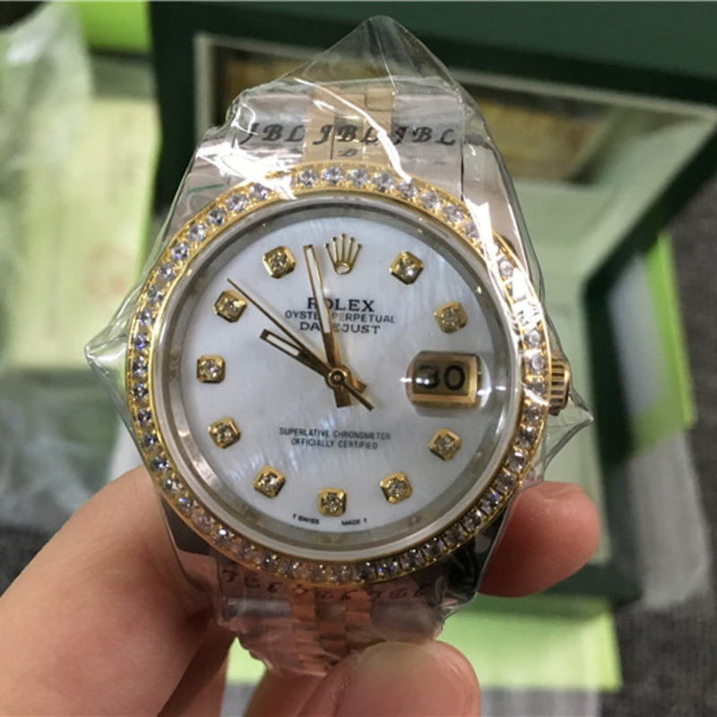 High Quality Rolex Yellow Gold Stainless Steel Datejust Diamond Dome Bezel Wristwatch