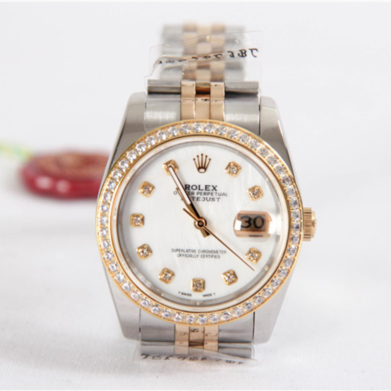 High Quality Rolex Yellow Gold Stainless Steel Datejust Diamond Dome Bezel Wristwatch