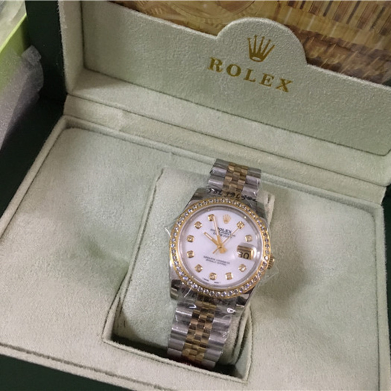 High Quality Rolex Yellow Gold Stainless Steel Datejust Diamond Dome Bezel Wristwatch