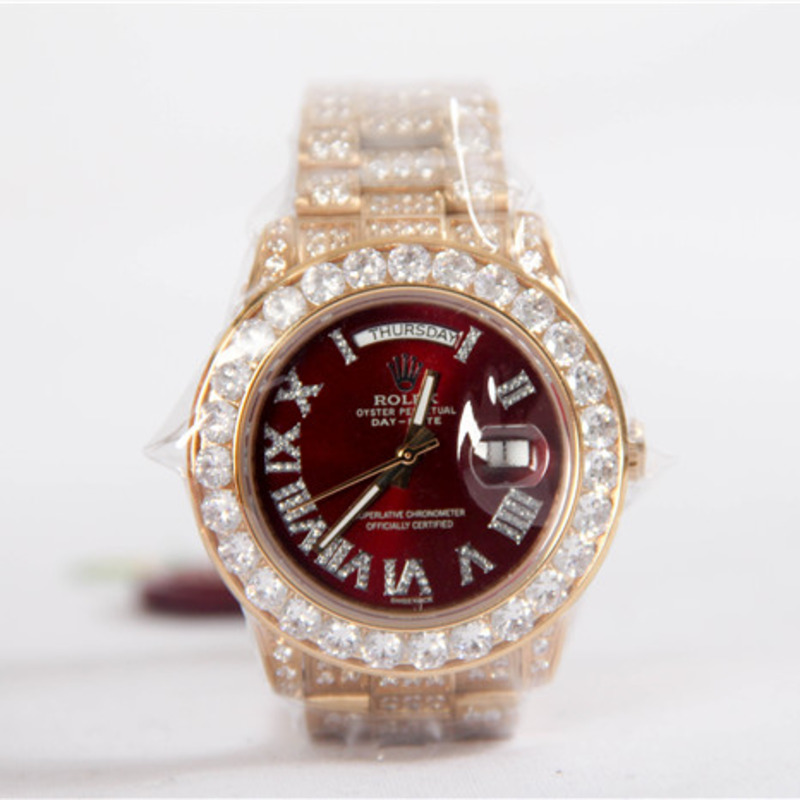 High Quality Rolex Day-Date Diamond Bezel and Red Diamond Watch