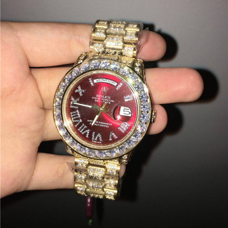 High Quality Rolex Day-Date Diamond Bezel and Red Diamond Watch