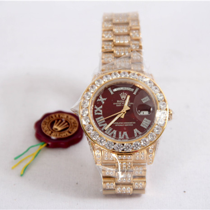 High Quality Rolex Day-Date Diamond Bezel and Red Diamond Watch