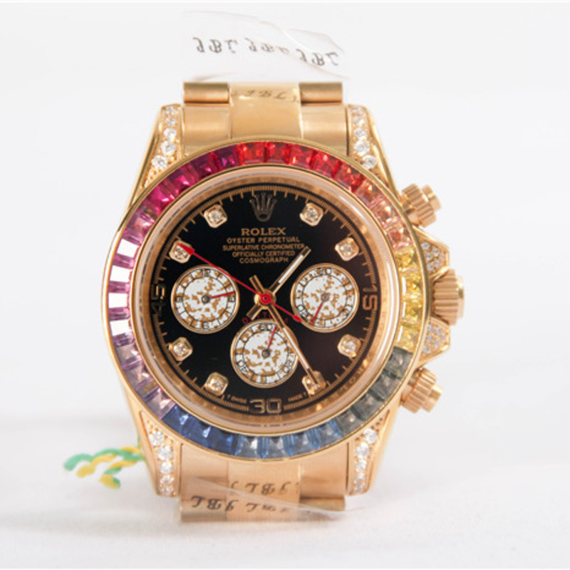 High Quality Rolex Daytona Yellow Gold Rainbow Custom Bezel Watch