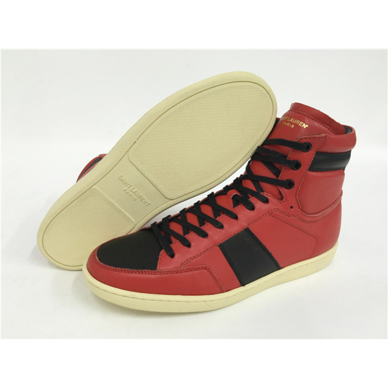 Limited Version Red Black Leather High Top Sneakers With Black Inner