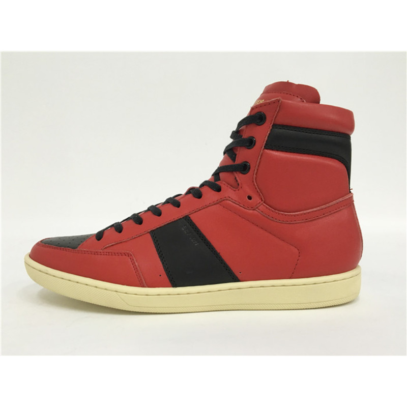 Limited Version Red Black Leather High Top Sneakers With Black Inner