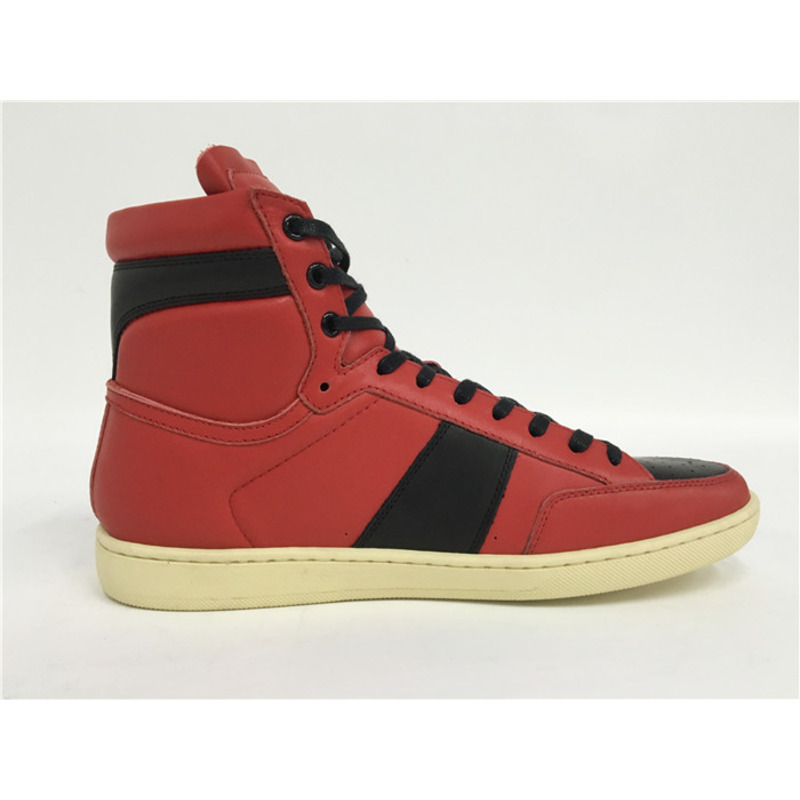 Limited Version Red Black Leather High Top Sneakers With Black Inner