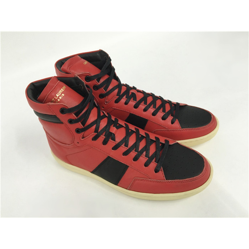 Limited Version Red Black Leather High Top Sneakers With Black Inner