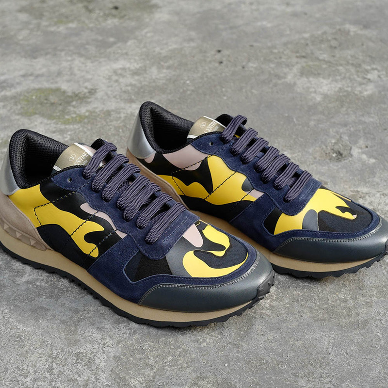 Valentino Yellow Rockstud Camouflage Sneakers