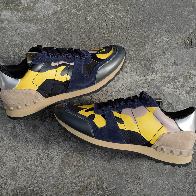 Valentino Yellow Rockstud Camouflage Sneakers