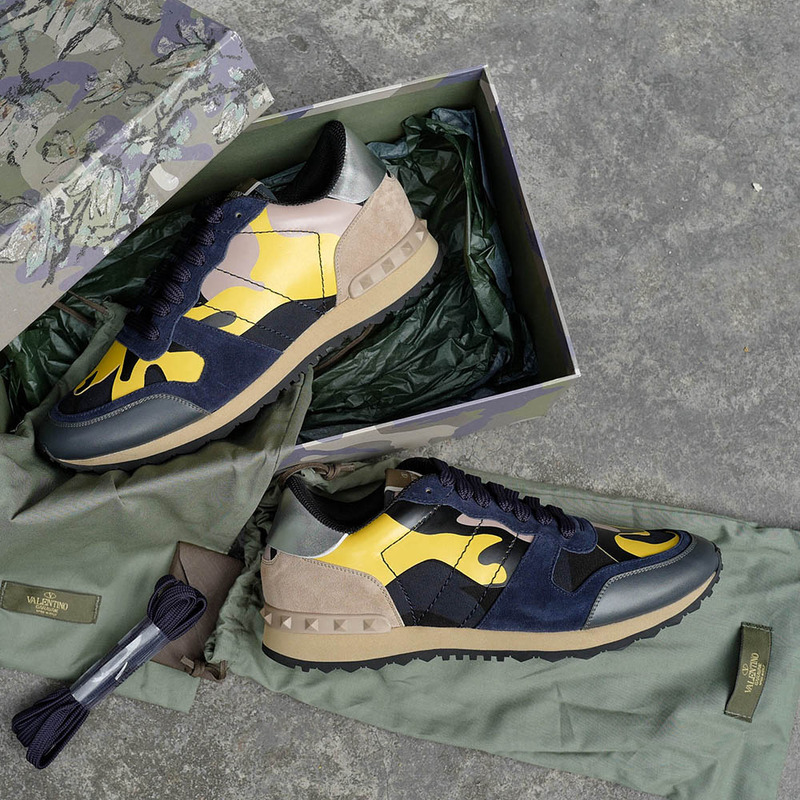 Valentino Yellow Rockstud Camouflage Sneakers