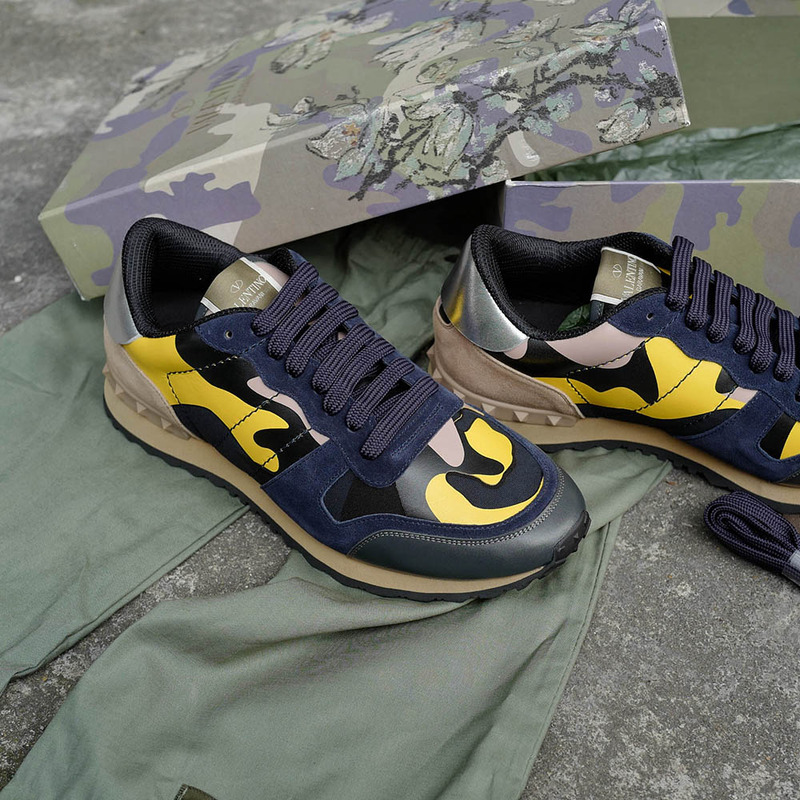 Valentino Yellow Rockstud Camouflage Sneakers