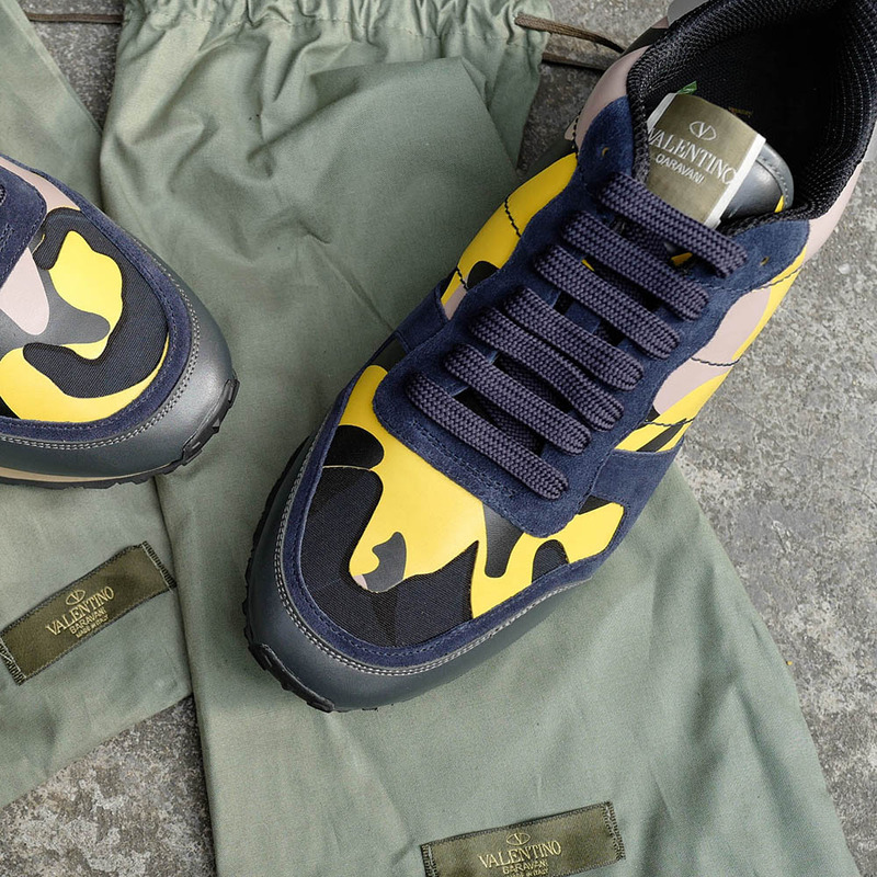 Valentino Yellow Rockstud Camouflage Sneakers