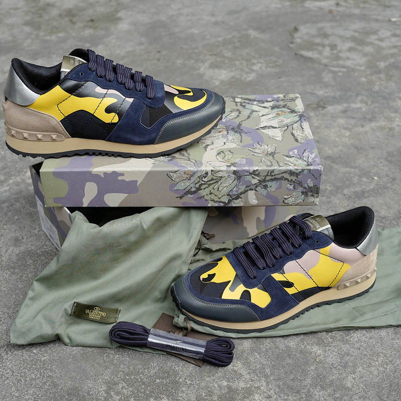 Valentino Yellow Rockstud Camouflage Sneakers