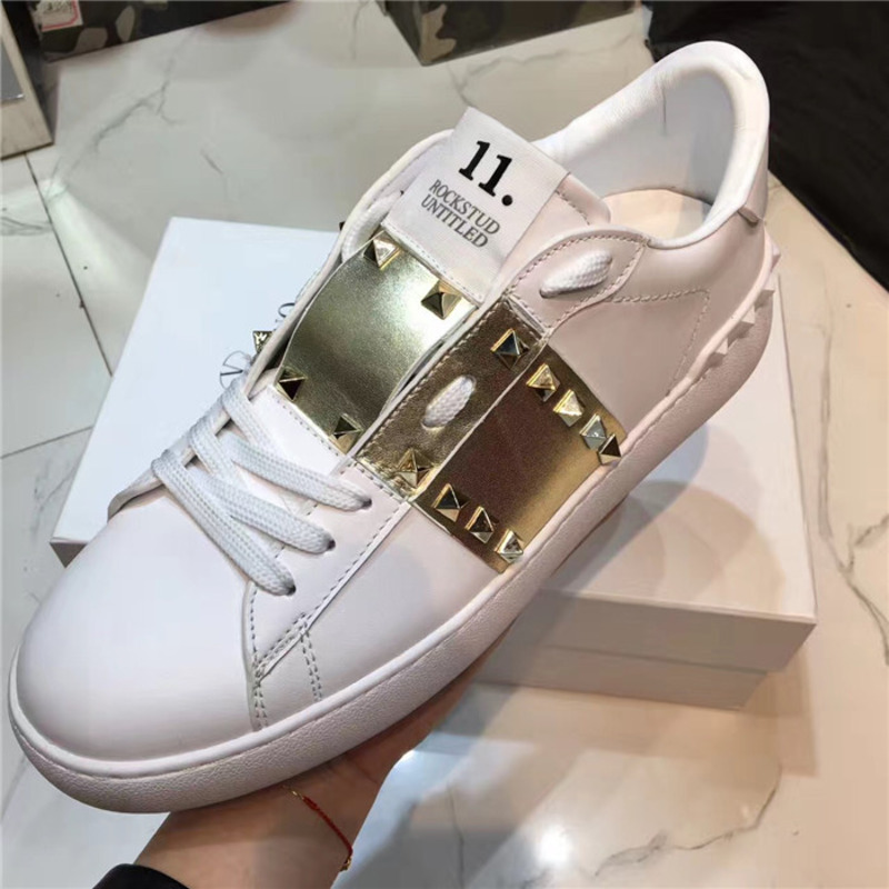 Valentino White Sneakers With Golden Stripe