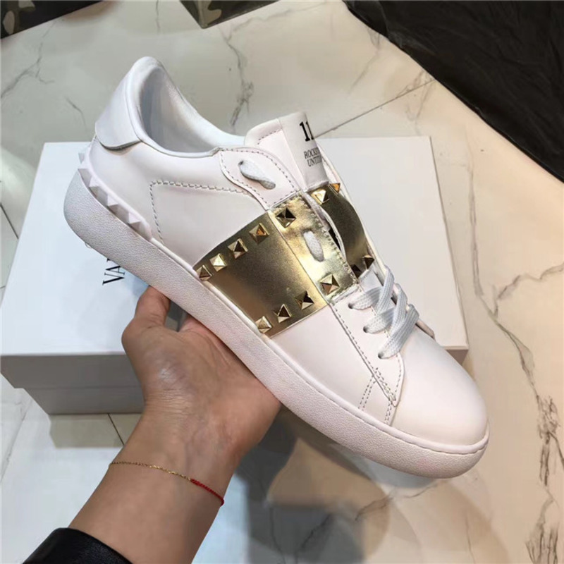 Valentino White Sneakers With Golden Stripe