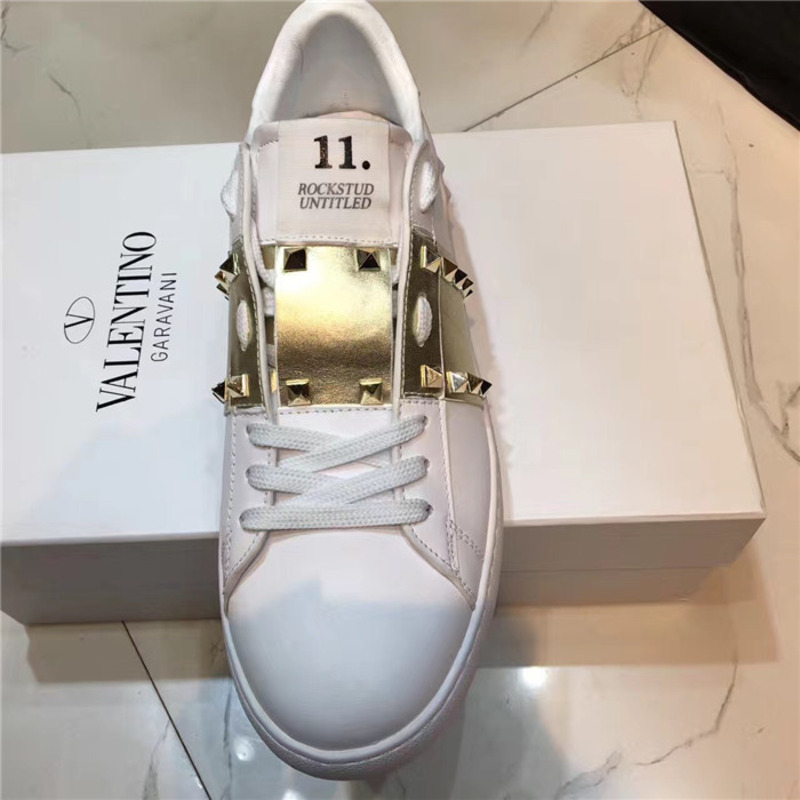 Valentino White Sneakers With Golden Stripe