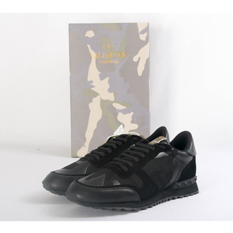 Valentino Rockrunner Black Leather and Suede Trainers Sneakers