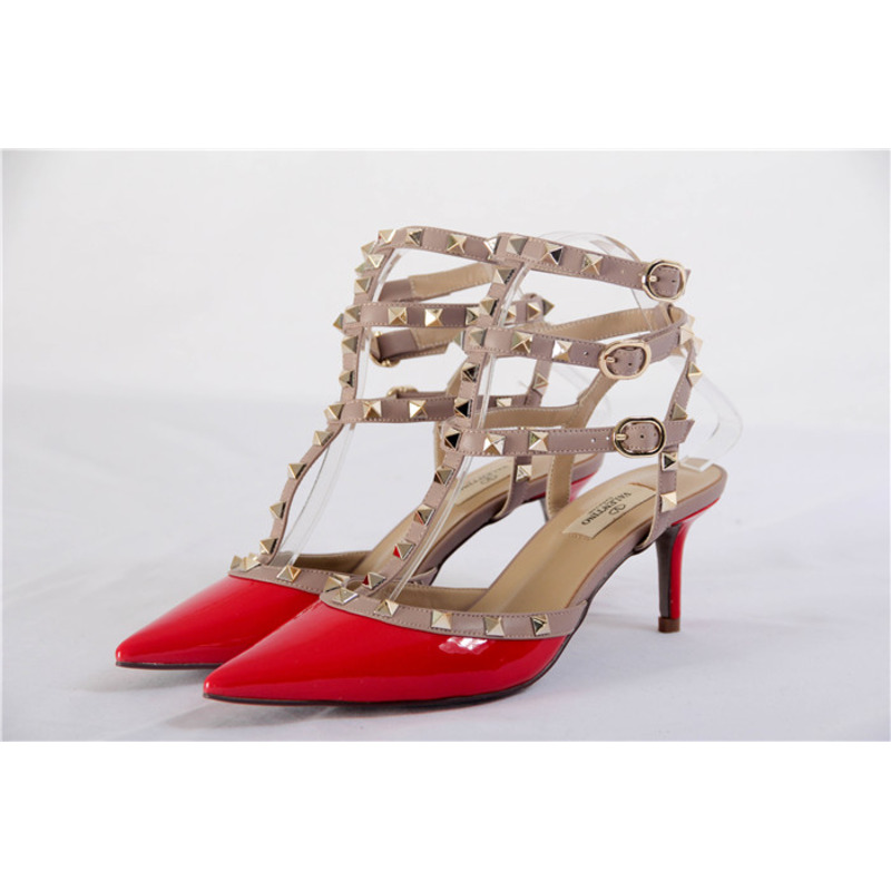 Valentino Red Rockstud Patent Leather Kitten Heel Pumps Women