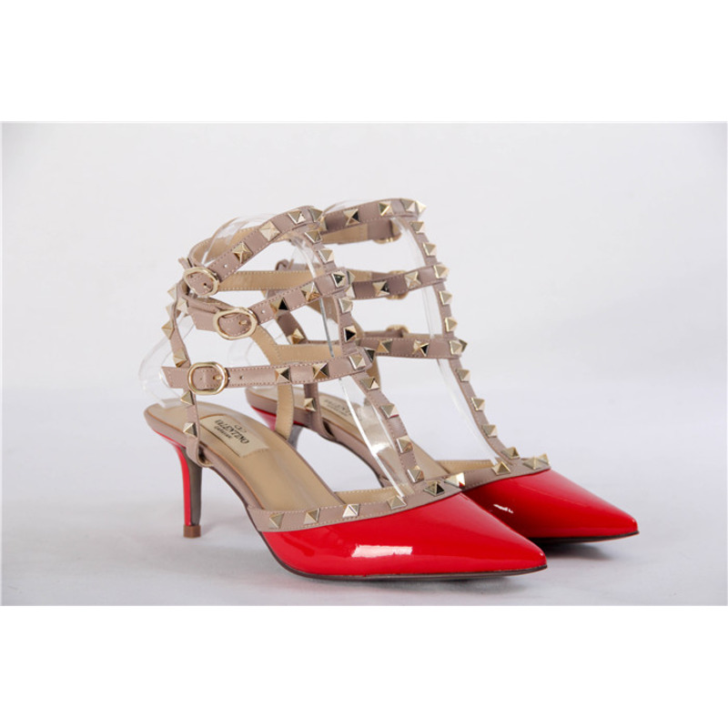 Valentino Red Rockstud Patent Leather Kitten Heel Pumps Women