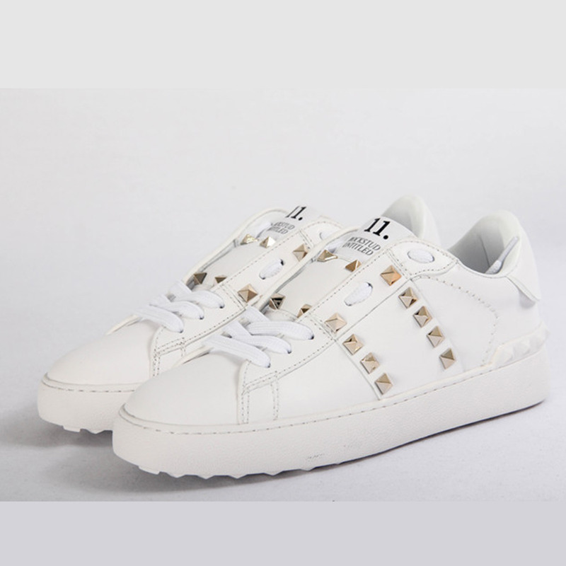 Valentino White Rockstud Untitled Leather Sneakers