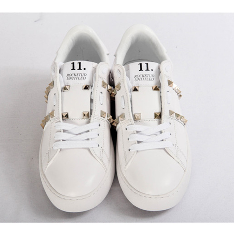 Valentino White Rockstud Untitled Leather Sneakers