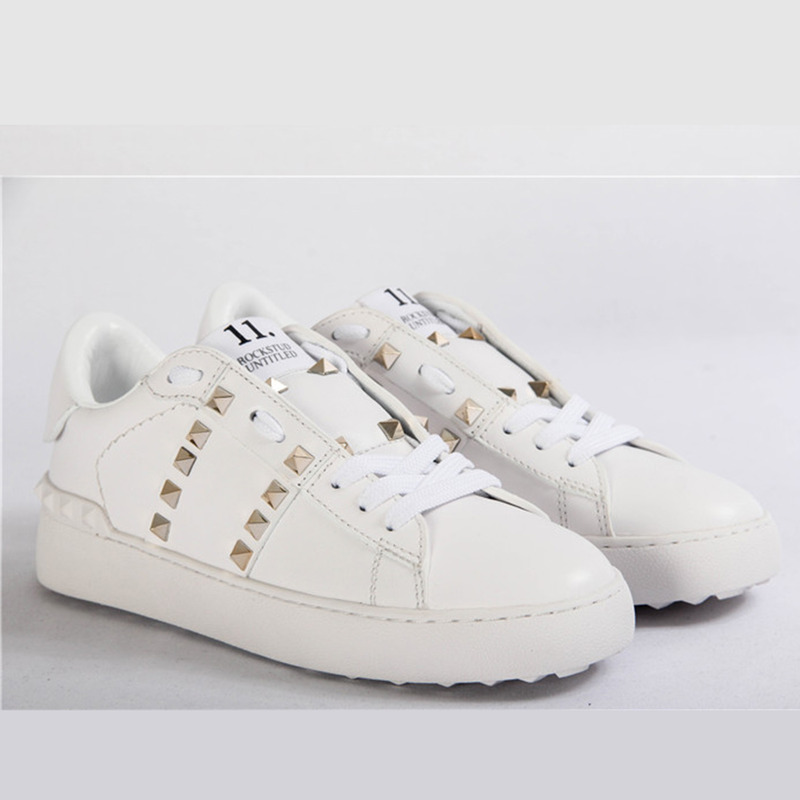 Valentino White Rockstud Untitled Leather Sneakers