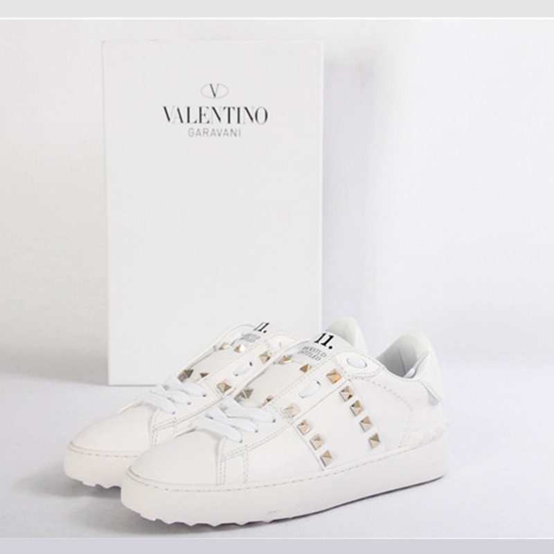 Valentino White Rockstud Untitled Leather Sneakers