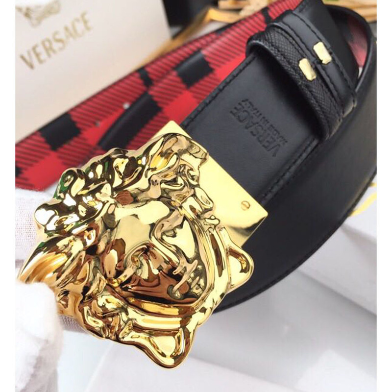 Versace Medusa Reversible Gold Buckle Leather Belt