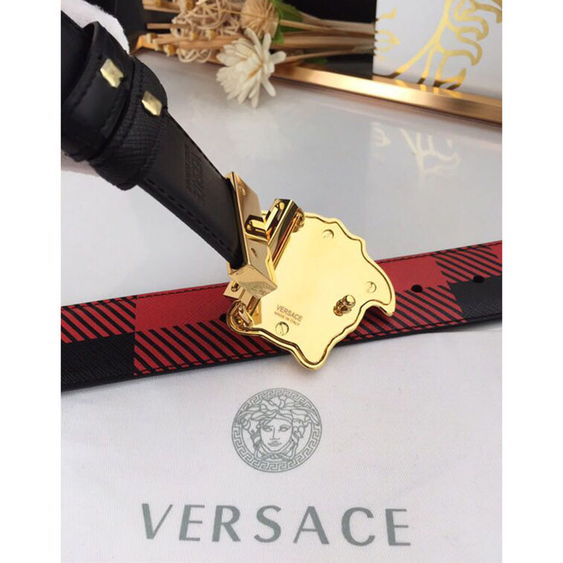 Versace Medusa Reversible Gold Buckle Leather Belt