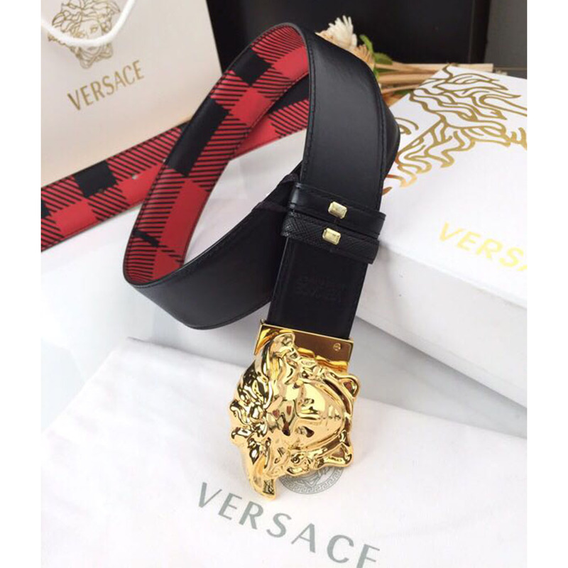 Versace Medusa Reversible Gold Buckle Leather Belt